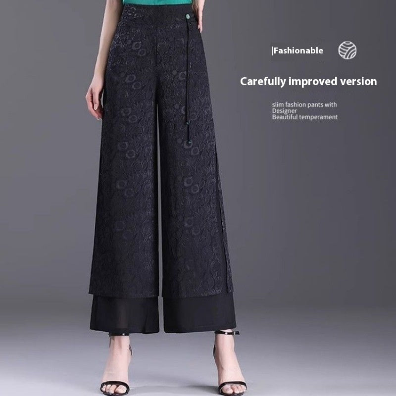 Chinese Style Split Pants Thin High Waist Loose