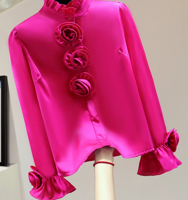 Flower Long Sleeve Casual Shirt Spring New Loose Slimming