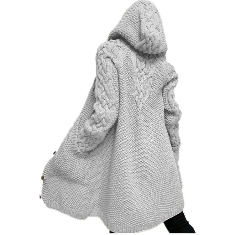 Winter New Women's Hooded Single-breasted Slim Sweater Coat