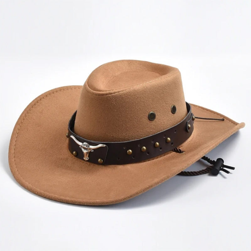 Artificial Suede Western Cowboy Hat Retro Large Edge Gentleman Jazz Outdoor Sunshade