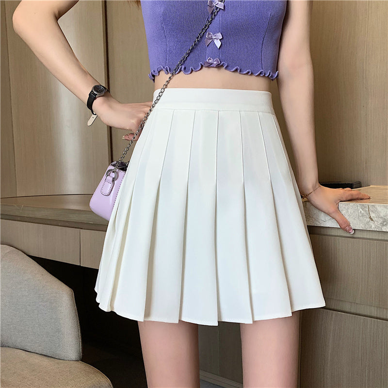 Plaid Pleated Skirt Female High Waist Slim Short