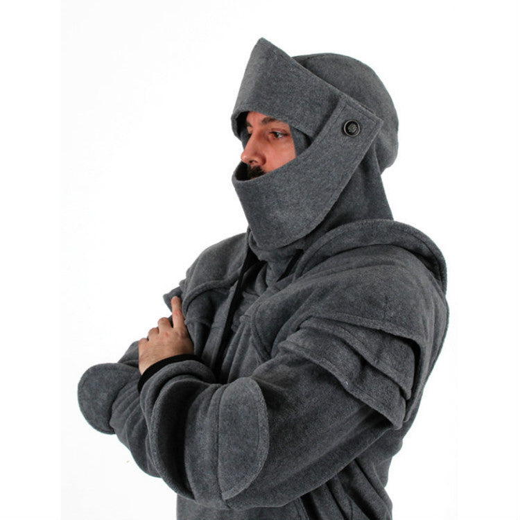 Solid Color Men's Retro Elbow Pad Drawstring Mask Knight Sweater