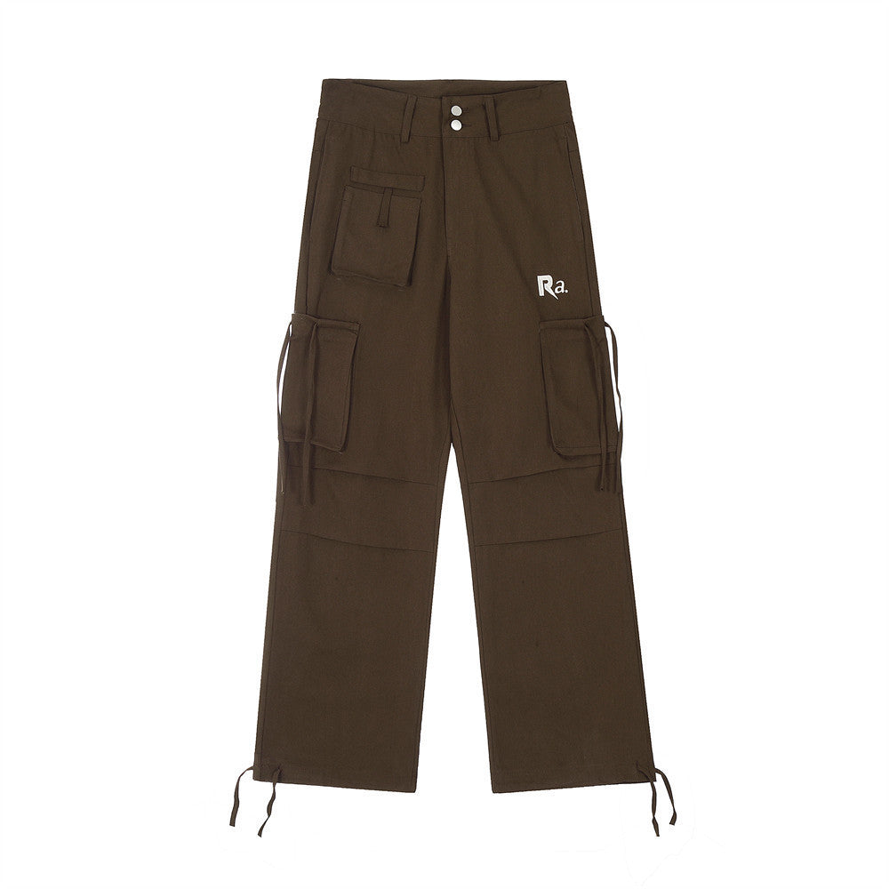 Multi-pocket Straight Cargo Pants Men's Loose