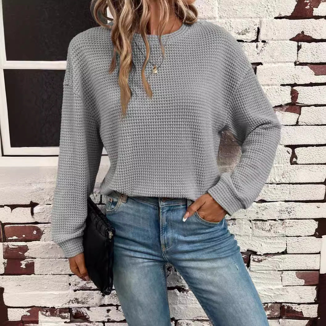 Women's Wear Round Neck Knitted Loose Long Sleeve Pullover Top