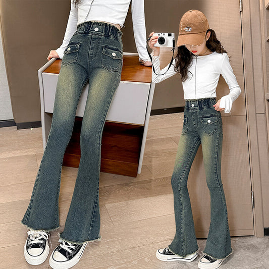 Girls Western Style Fashion Spring And Autumn Stretch Flared Pants