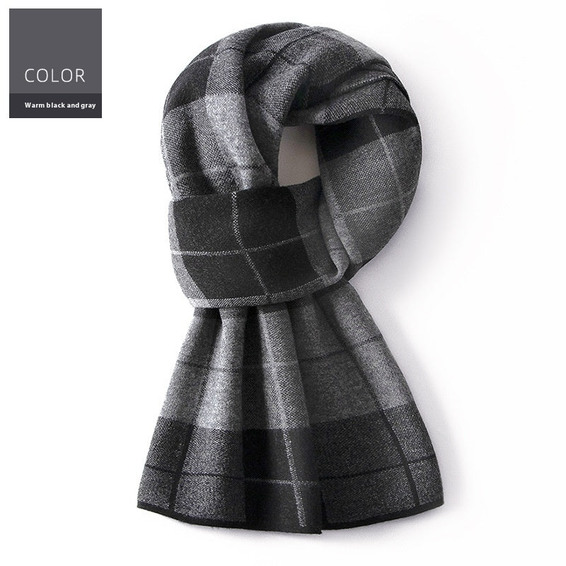 Wool Scarf Men's Winter Plaid Double-sided Scarf