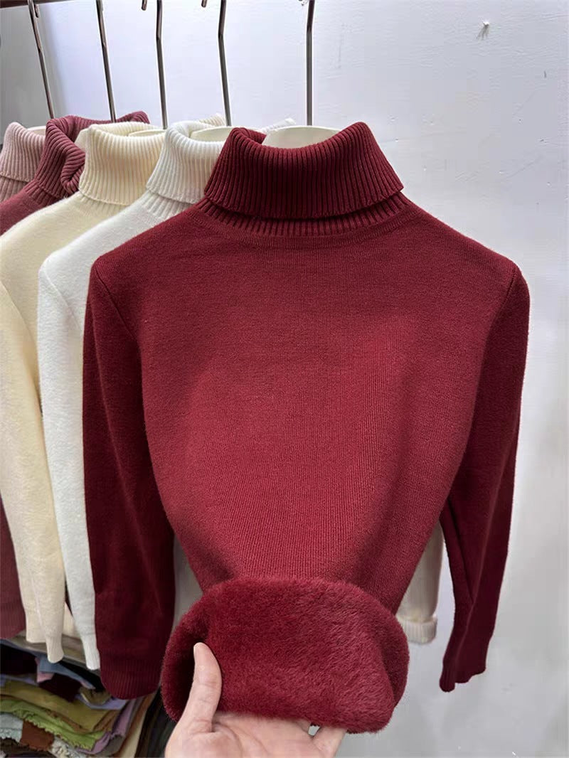 Fleece-lined Thickened Autumn And Winter Turtleneck Sweater Slim Fit Warm