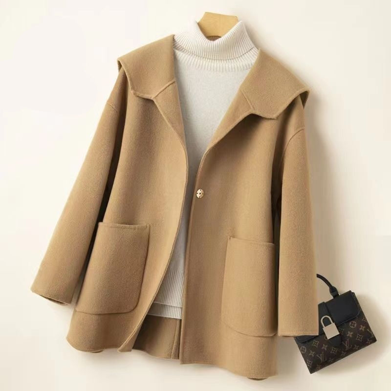 Sailor Collar Loose Plus Size Reversible Cashmere Coat