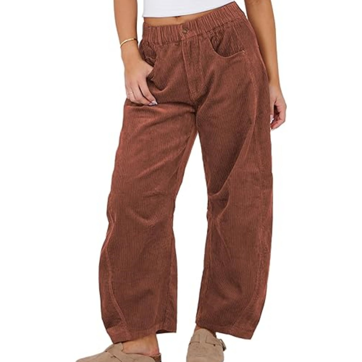 European And American Solid Color Corduroy Loose Straight Trousers Women