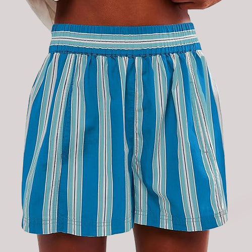 Y2K Stripe Print Shorts Summer Fashion Elastic Beach Pants With Pockets Womens Clothing