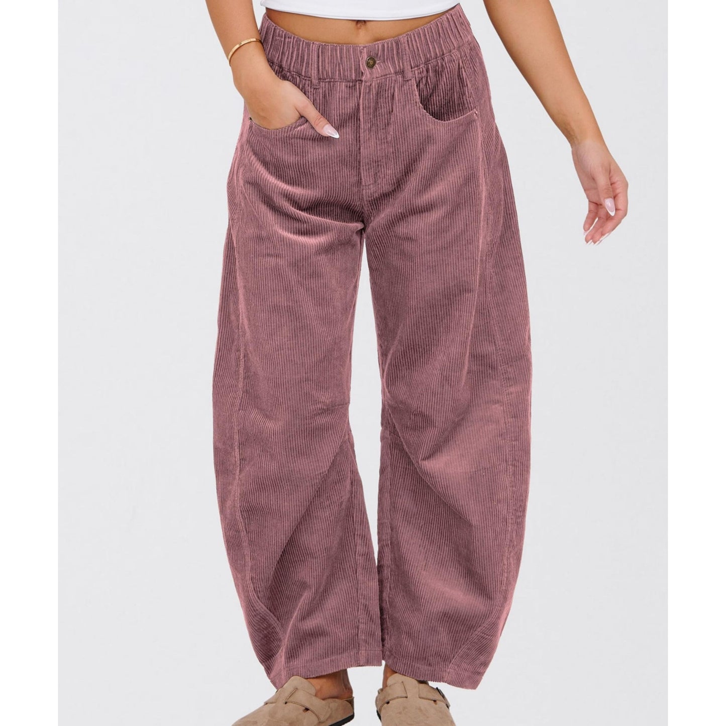 European And American Solid Color Corduroy Loose Straight Trousers Women