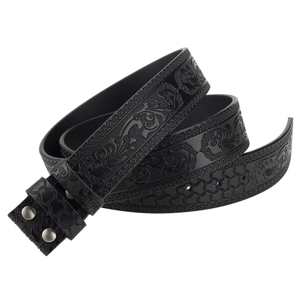 Phoenix Tail Embossed Smooth Buckle Cowhide Belt