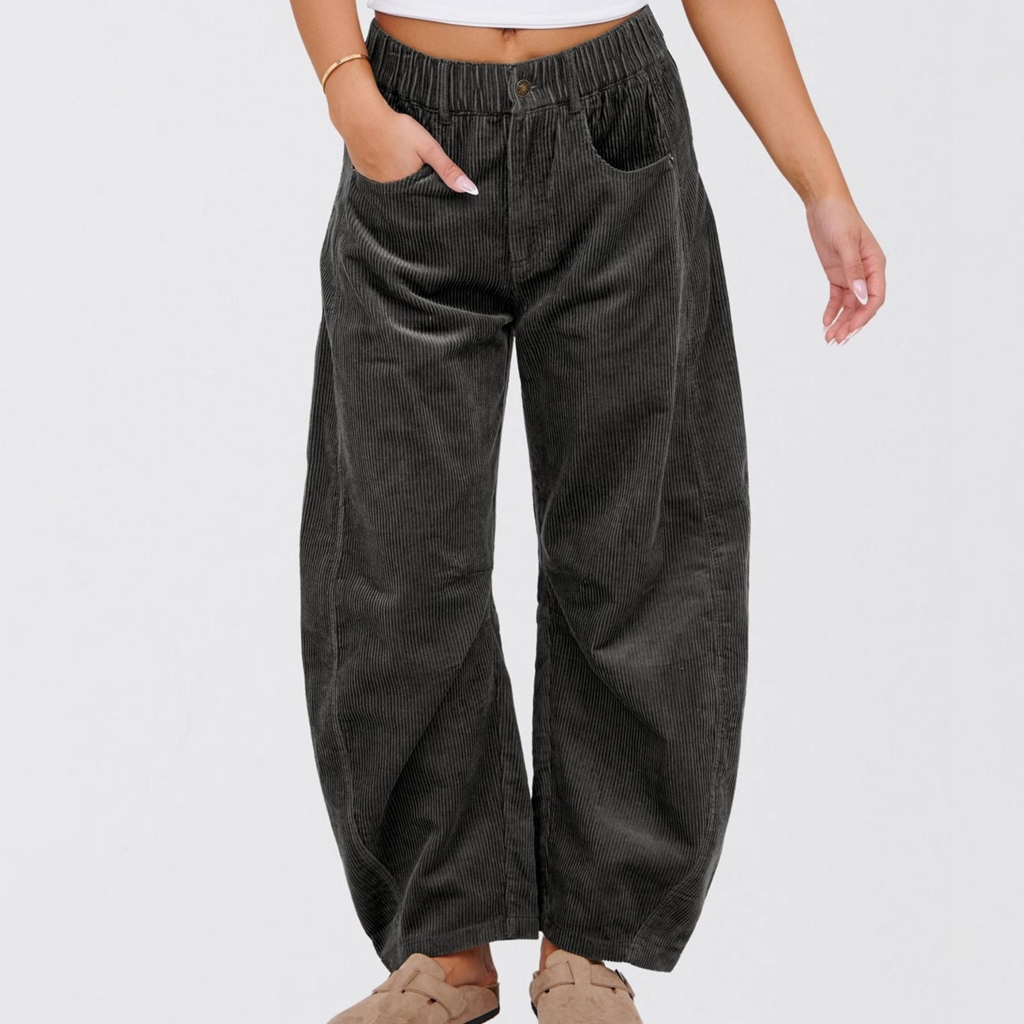 European And American Solid Color Corduroy Loose Straight Trousers Women