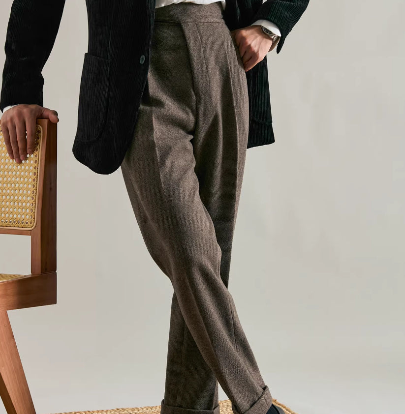 Thick Double Pleated Straight Business Casual Trousers