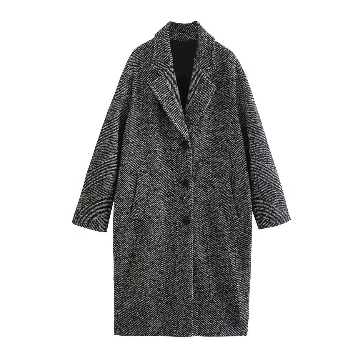 Medium Length Serrated Twill Overcoat Women's Clothes