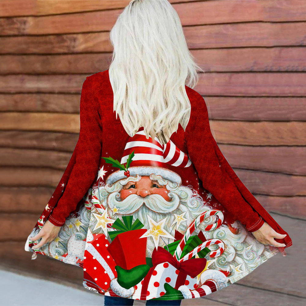 Women's Fashion Christmas Digital Printing Coat