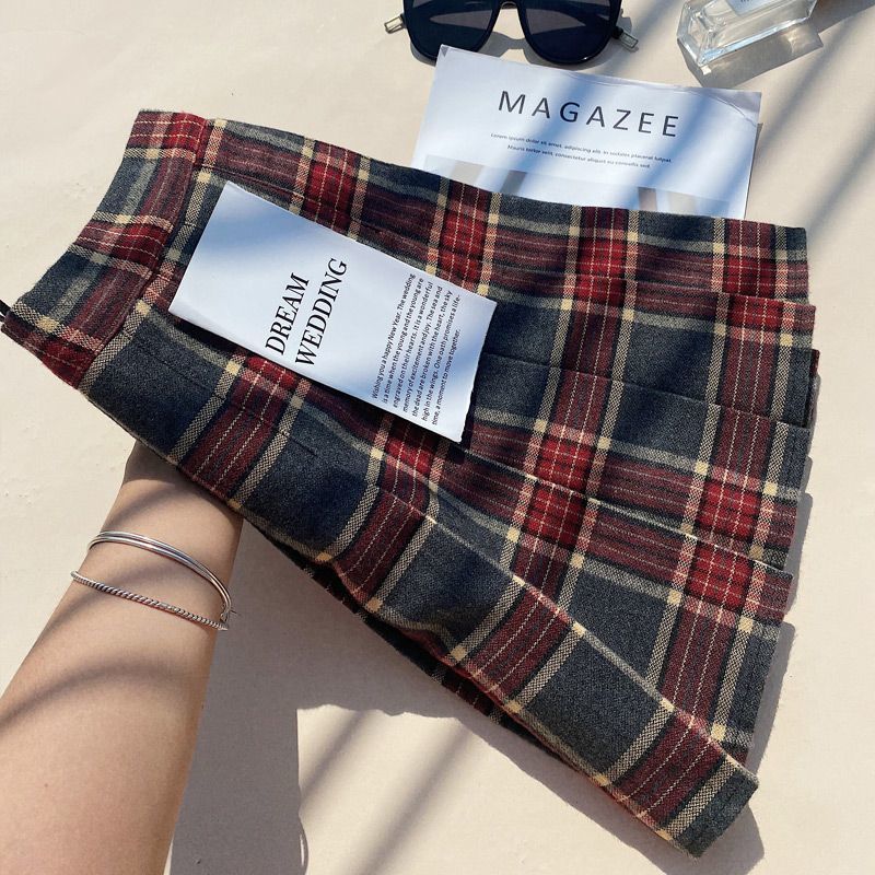 Plaid Pleated Skirt For Women, Autumn And Winter A-line