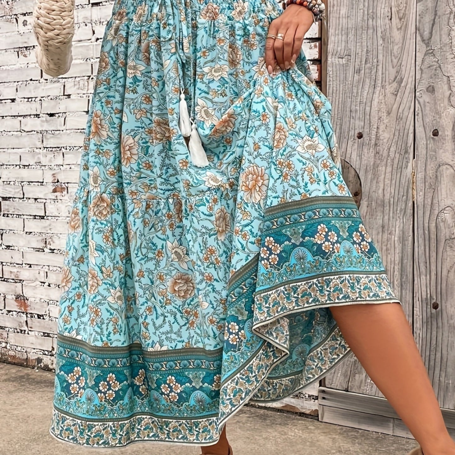 Women's Fashion Waist-controlled Simple Floral Print Tassel Skirt