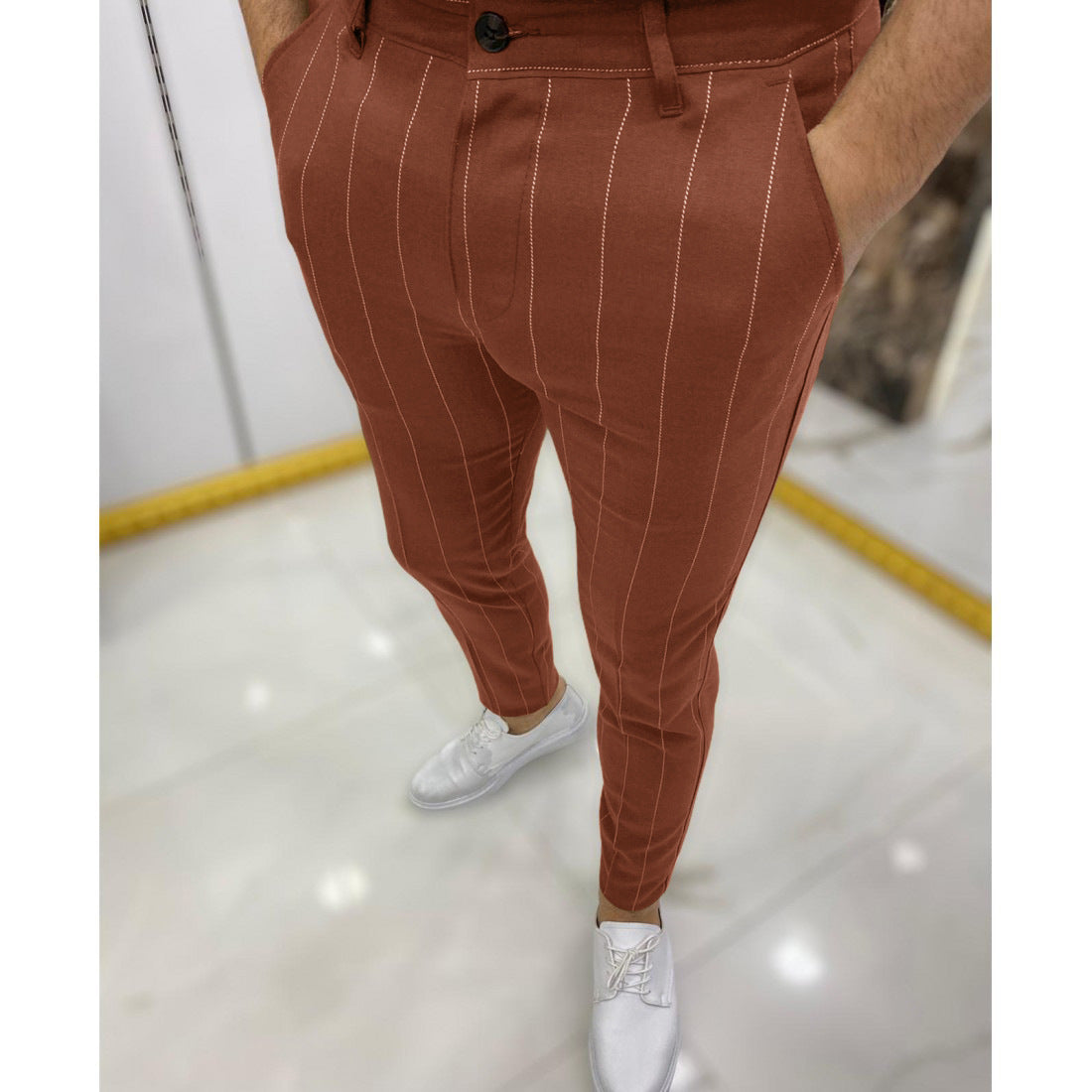 Men's Dotted Stripe Casual Ankle Banded Pants