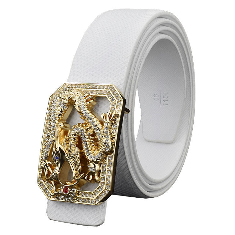 Faucet Belt Men White Golden Smooth Buckle