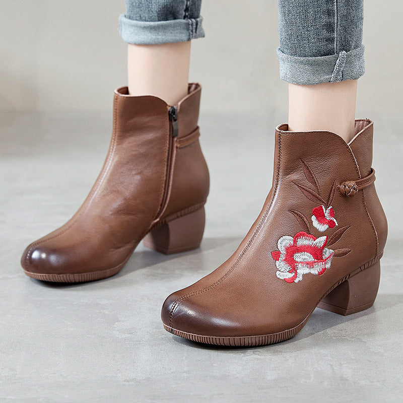 Fashionable Embroidered Comfortable Cotton Thick Heel Ethnic Style Martin Boots