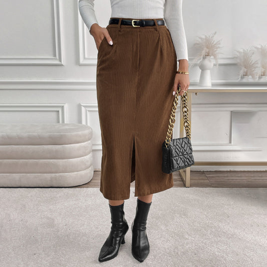 Women's Retro Temperament Split Corduroy Skirt