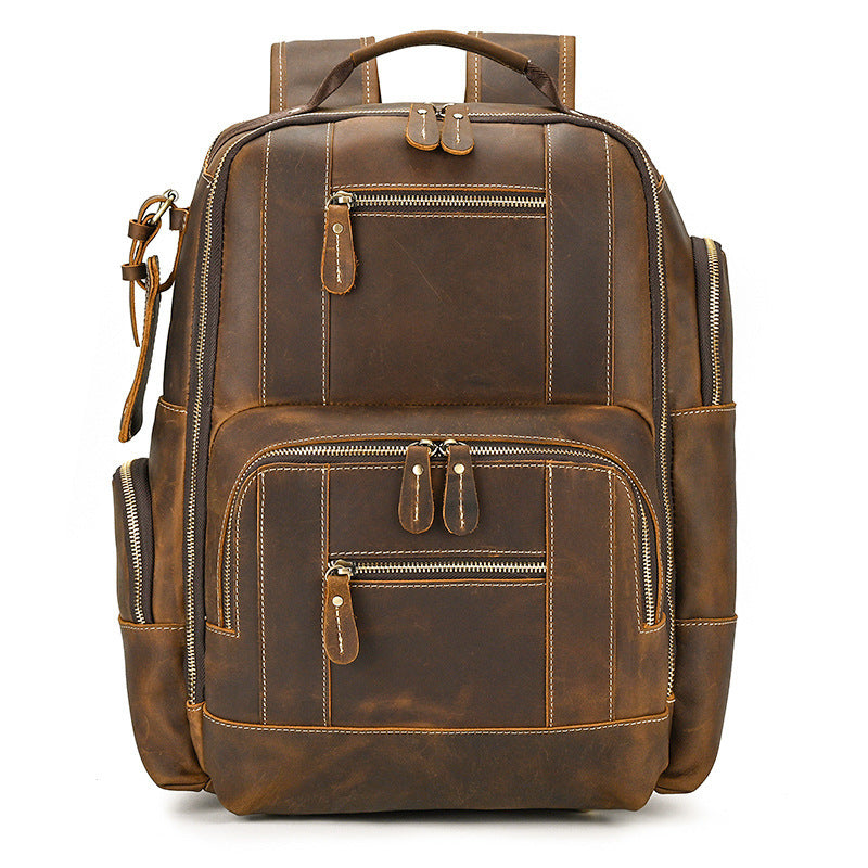 Retro Men's Backpack Cowhide Large Capacity 15-inch Computer Bag