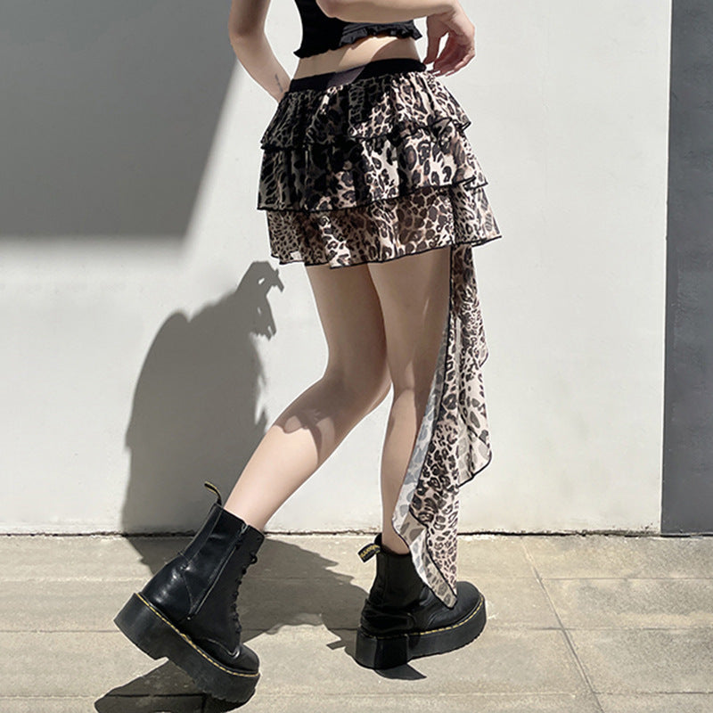 Cross-border European And American Style Sexy Leopard Print Irregular Skirt