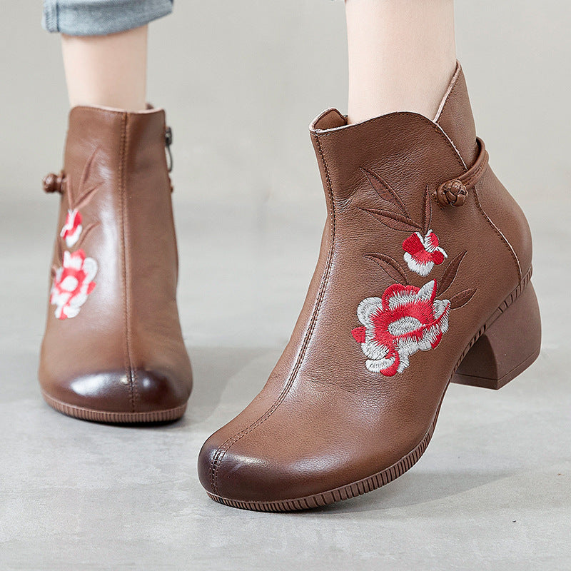 Fashionable Embroidered Comfortable Cotton Thick Heel Ethnic Style Martin Boots