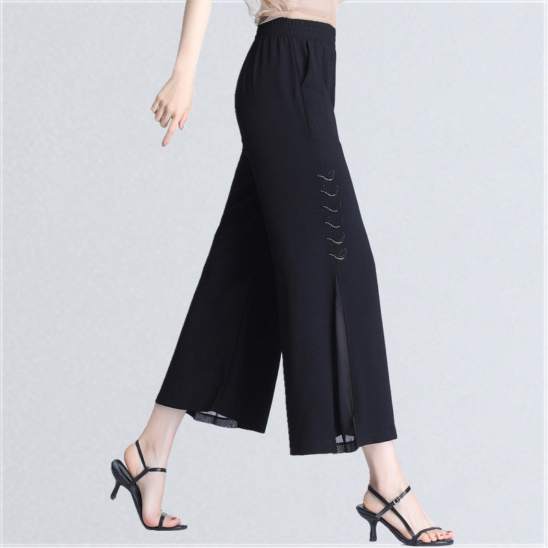 Ice Silk Chiffon Straight Wide-leg Pants Women's Cropped Pants Thin