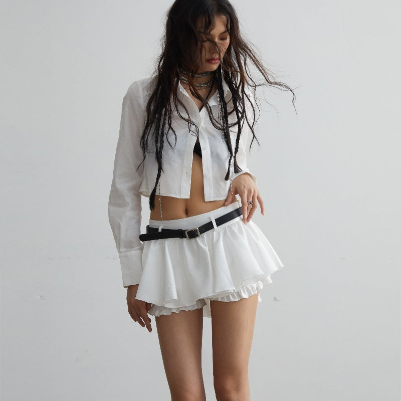 White Versatile Anti-exposure Ruffled Short Skirt