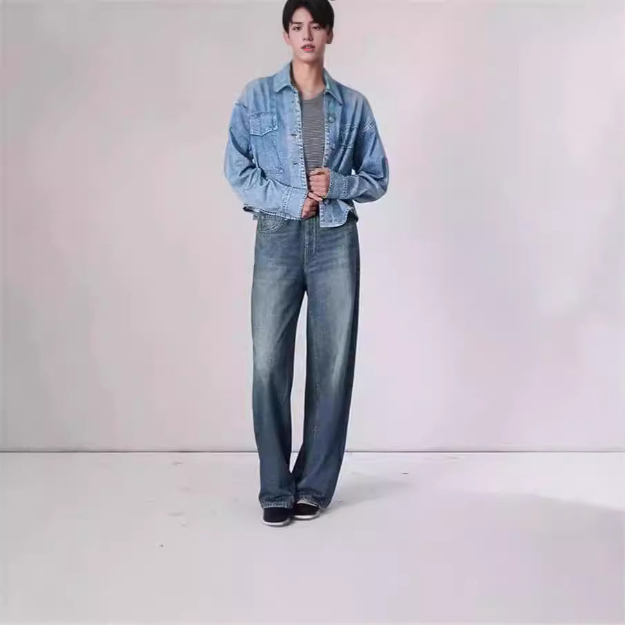 Retro Mid-waist Women's Jeans Loose Wide-leg Plus Size Straight-leg Pants