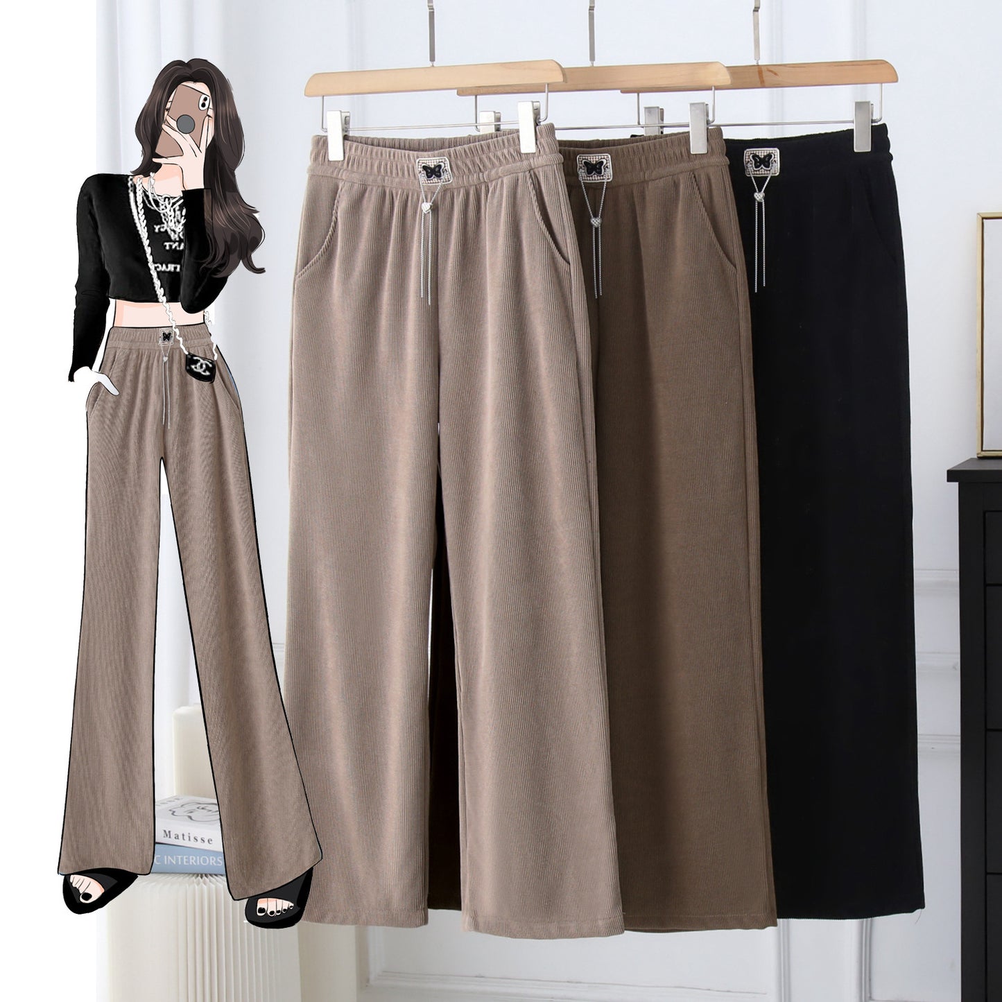 Loose Slimming Straight Pants Mop Thin European Cotton Velvet