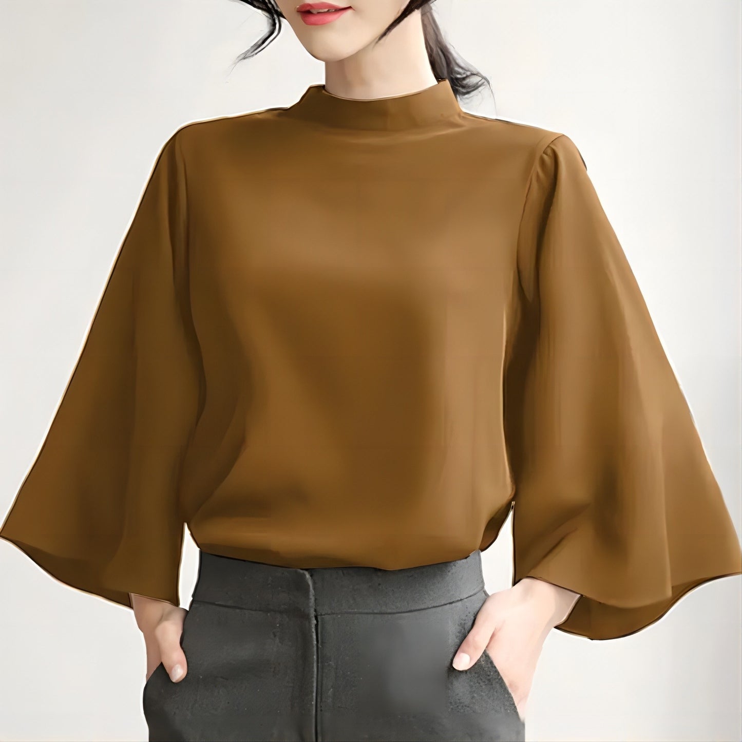 Spring And Summer Stand-up Collar Puff Sleeve Casual Shirt