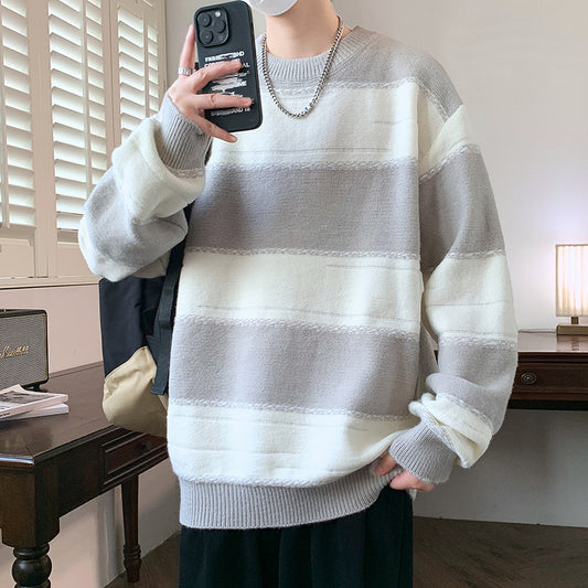 Striped Sweater Loose Round Neck Base