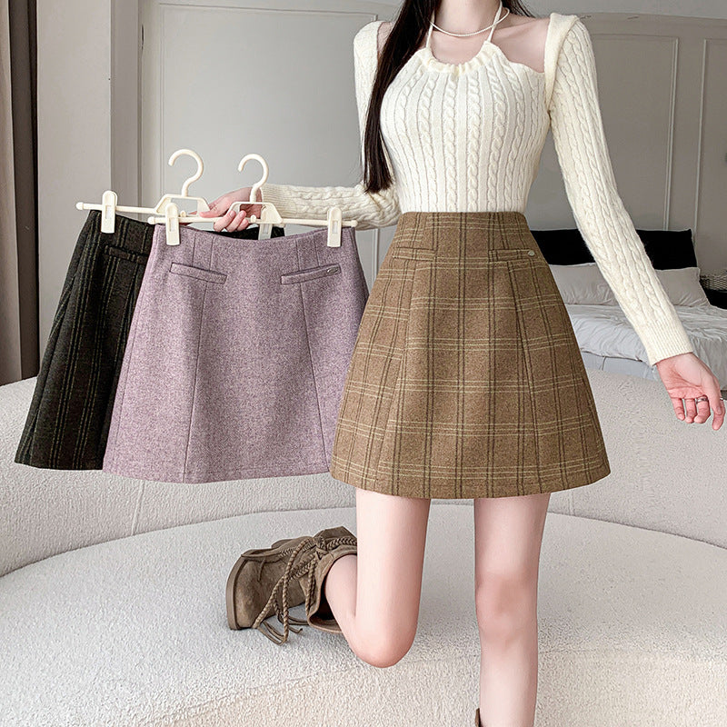 Woolen Skirt Women's Winter New Woolen Line Skirt High Waist Anti-exposure Shorts