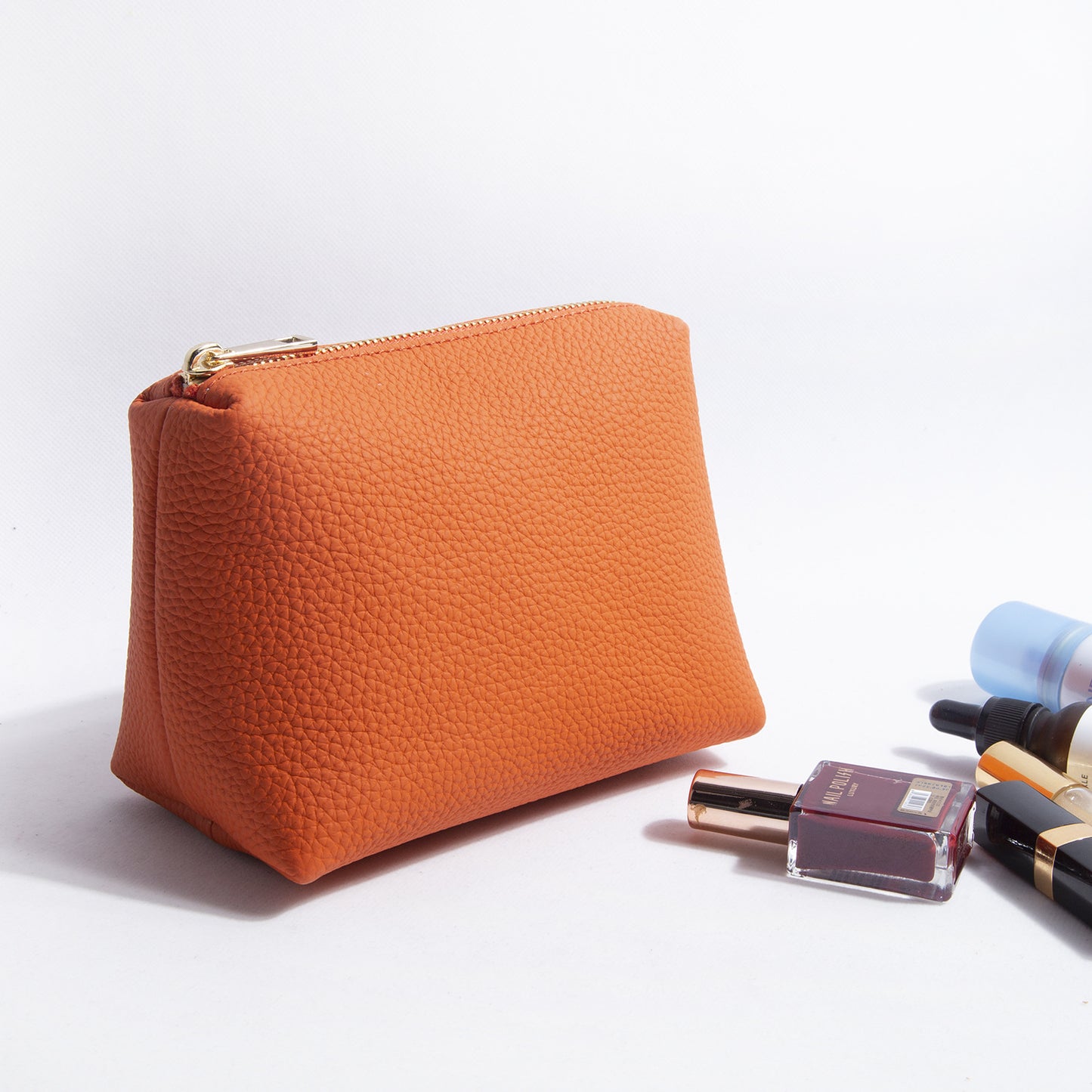 Portable Litchi Pattern Cowhide Lipstick Cosmetic Storage Bag