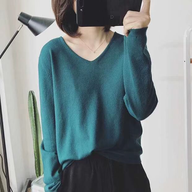 V-neck Pullover Long Sleeve Sweater