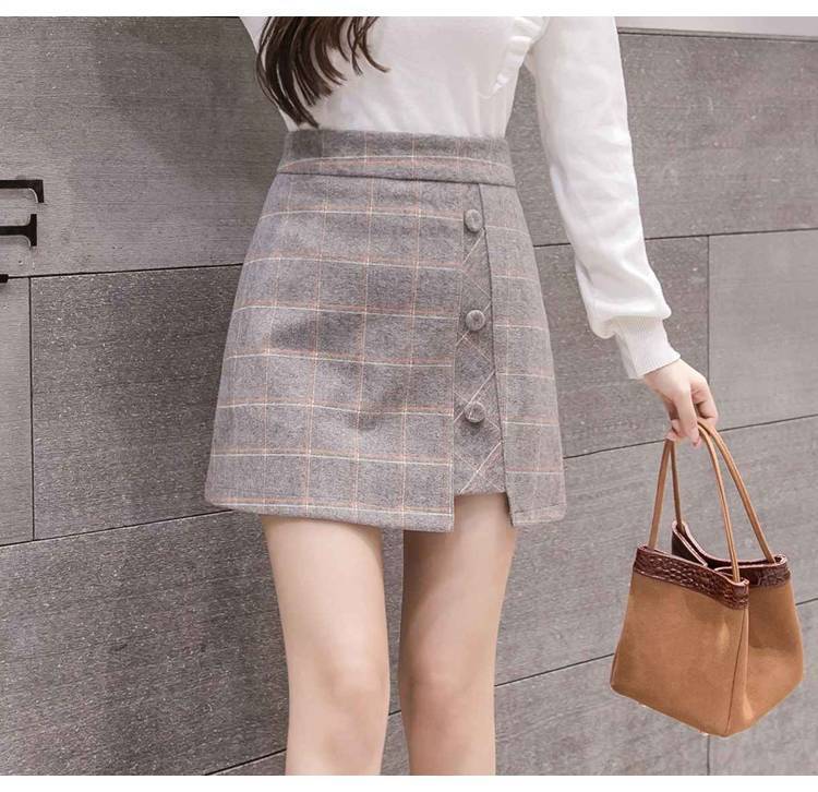 Plaid Skirt Women Irregular Woolen  Short Skirt