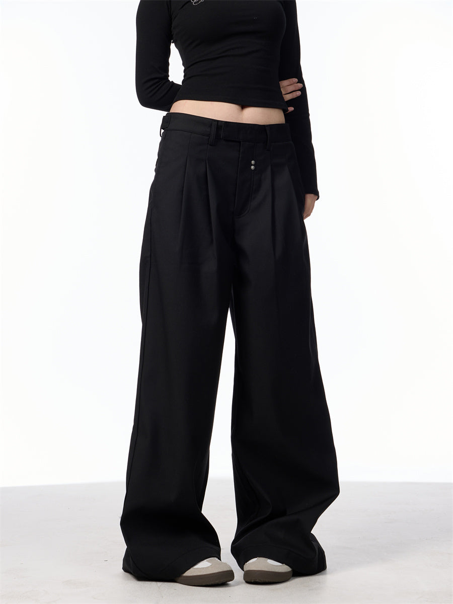 Simple Loose Double Pleated Rivet Draping Casual Suit Pants