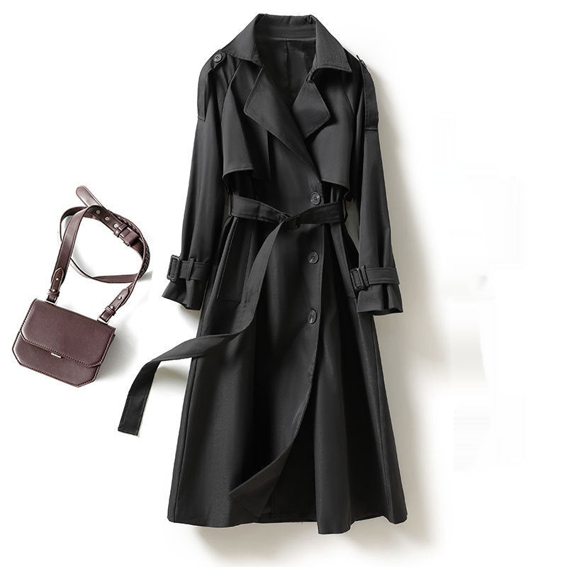 Women's Mid-length Trench Coat Lady Temperamental Overcoat