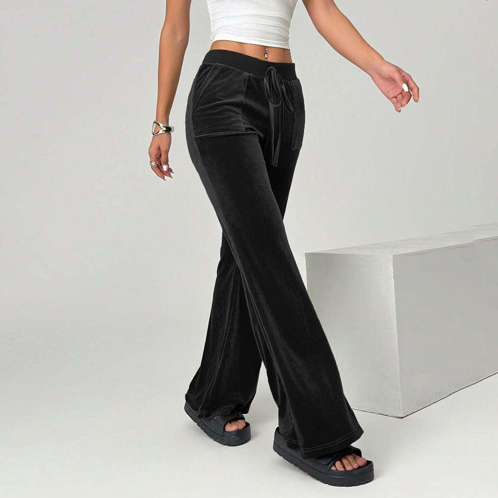 Simple Temperament Velvet Casual Pants Autumn And Winter Drawstring Leg Slimming Wide Leg Trousers