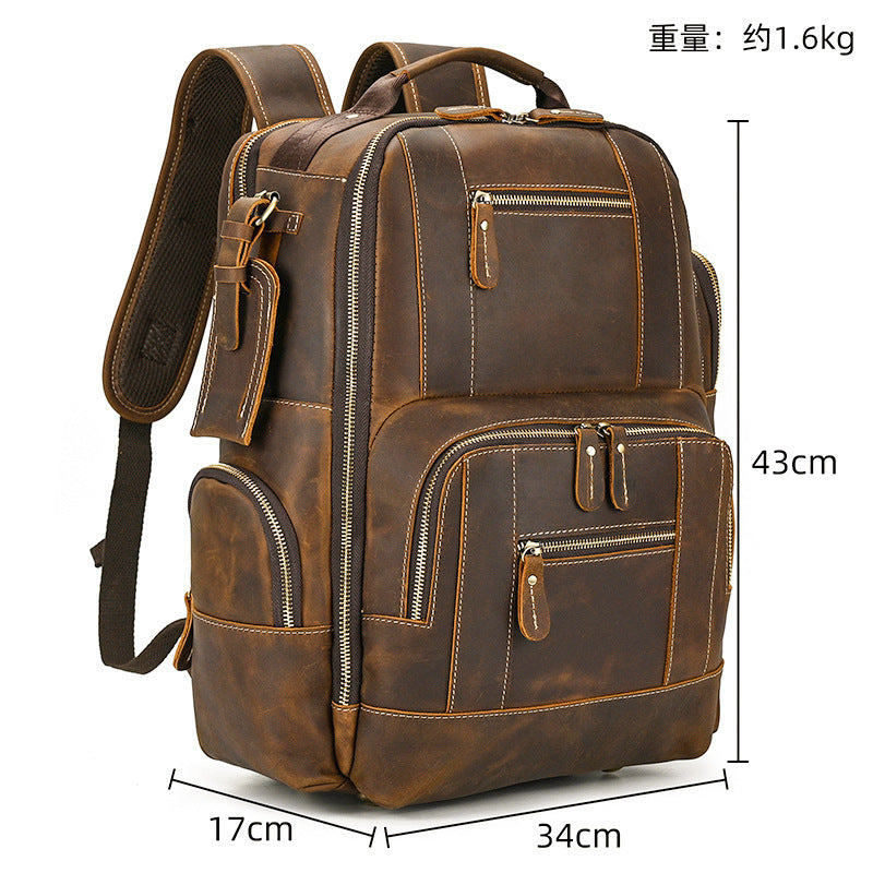 Retro Men's Backpack Cowhide Large Capacity 15-inch Computer Bag