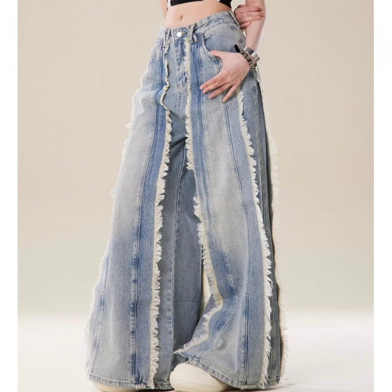 Jeans Destroyed Loose Burrs Wide Leg Bootcut Pants