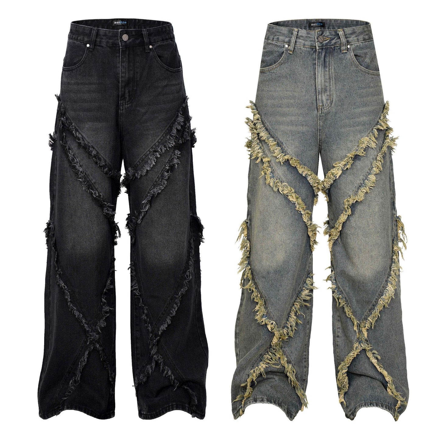 Wash Distressed Stitching Jeans With Whiskers Same Style For Men And Women