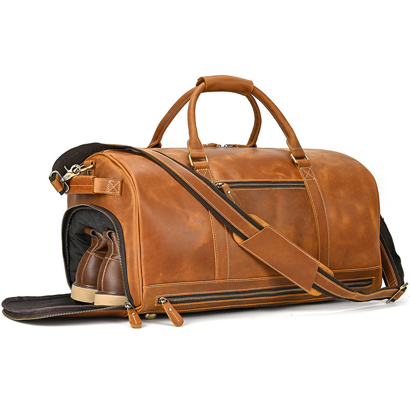 Fashion Vegetable Tanned Leather Travel Bag Men