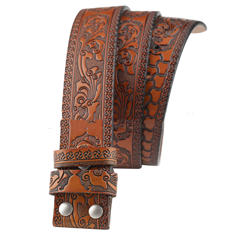 Phoenix Tail Embossed Smooth Buckle Cowhide Belt