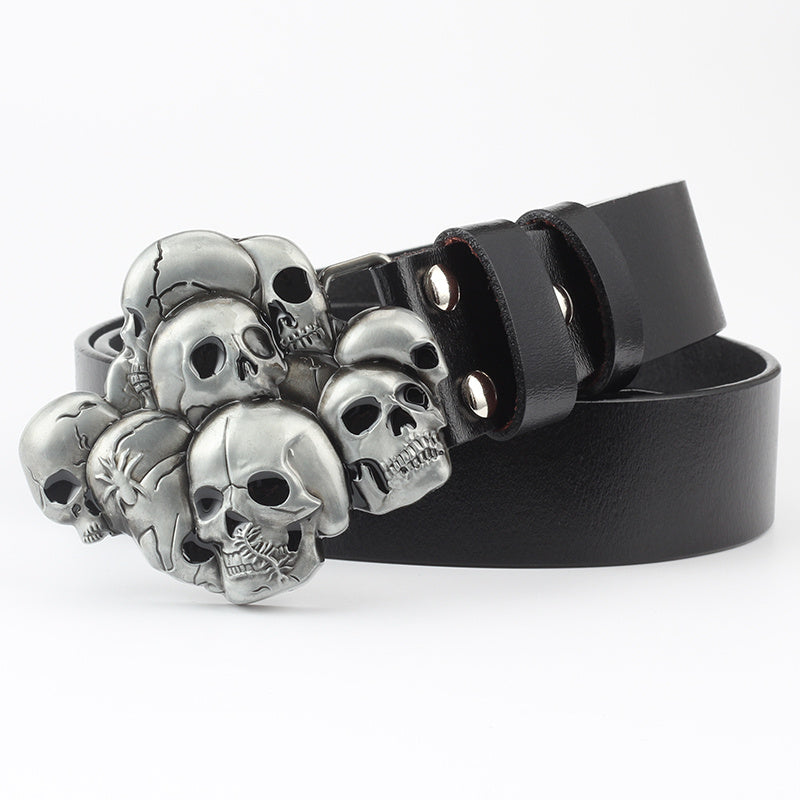 Casual Skull Decorative Two-layer Cowhide Belt