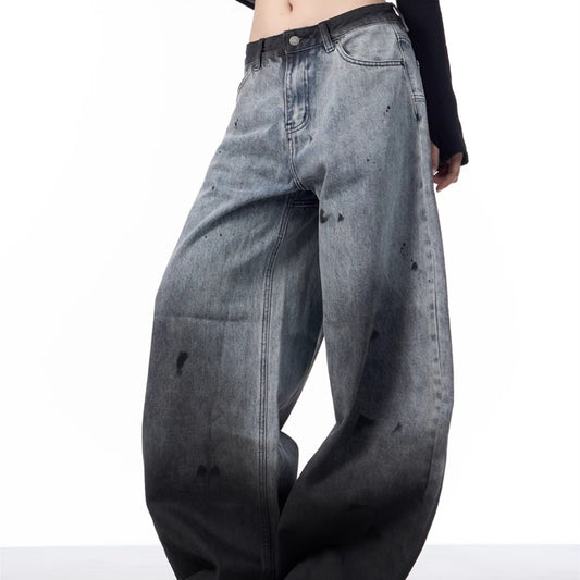 Splash-ink Washed Jeans Loose Casual Straight Trousers