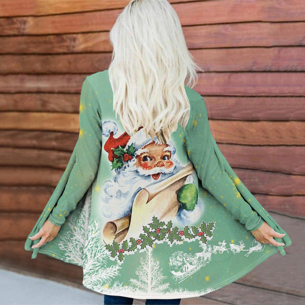 Women's Fashion Christmas Digital Printing Coat